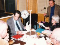 Az "Akár HI-FI, akár nem" című műsor felvétele a Magyar Rádióban (1989). Balról jobbra: Bajor Nagy Ernő, Sághy István, Palásti Pál, Rácz Vali és Szilágyi György
